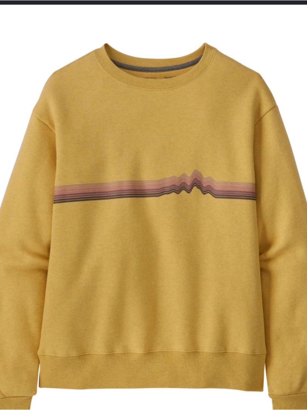 Patagonia Men’s Pale Yellow Crewneck Sweater with Pink Stripe